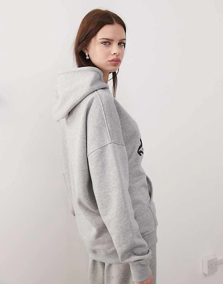 Motel Oversized I Heart 2010's Graphic Hoodie Co-ord In Grey Marl For Women - Image 3