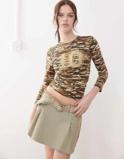 Motel Biya Long Sleeve Top In Brown Camo For Women