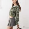 Motel Yukadi Zip Through Hoodie In Light Green Camo For Women