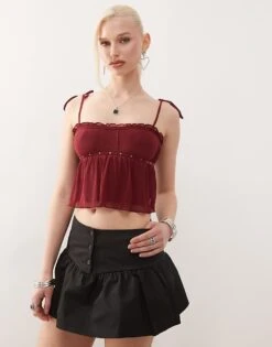 Motel Damaris Studded Cami Top In Burgundy For Women Wine
