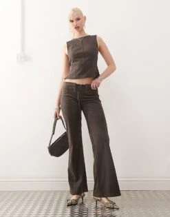 Motel Vallen Tie-front Faux Suede Trouser In Dark Brown For Women