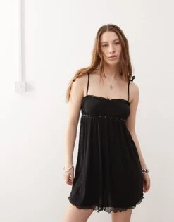 Motel Damiera Stud Detail Cami Mini Dress In Black For Women