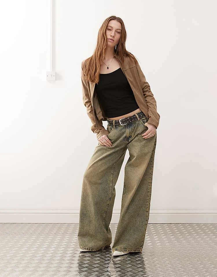 Motel Mandy Faux Suede Biker Jacket In Walnut For Women - Image 2