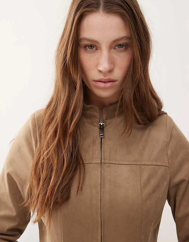 Motel Mandy Faux Suede Biker Jacket In Walnut For Women - Image 4