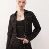 Motel Ronira Stud Detail Fitted Denim Jacket In Washed Black For Women Black Wash
