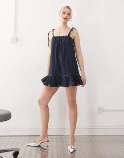 Motel Carlisle Mini Denim Smock Dress In Blue For Women Indigo