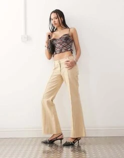 Motel Linitra Slim Flare Twill Trousers In Sand For Women