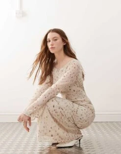 Motel Jadie Bambi Print Scoop Back Maxi Dress In Ivory For Women Bambi Ivory